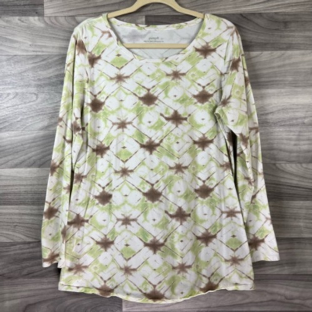 Pure Jill Womens Casual Top Multicolor Geometric‎ Long Sleeve Scoop Neck L Shirt